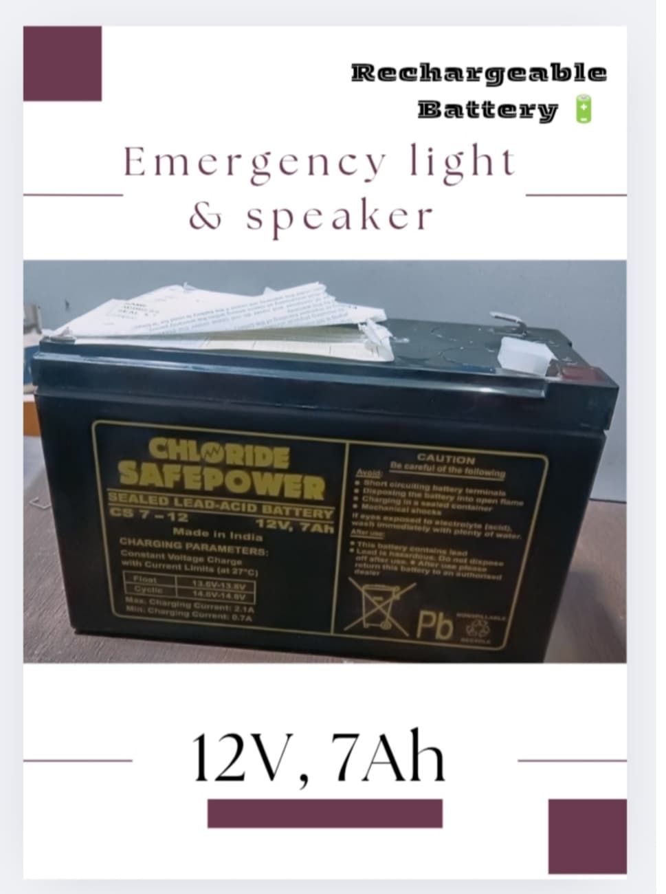 Exide Chloride Safe power CS 7-12