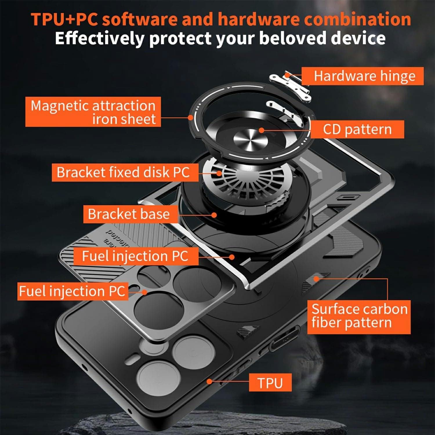 Magnetic Rotating Kickstand TPU + PC Case for Realme 14 5G (Black) image 4