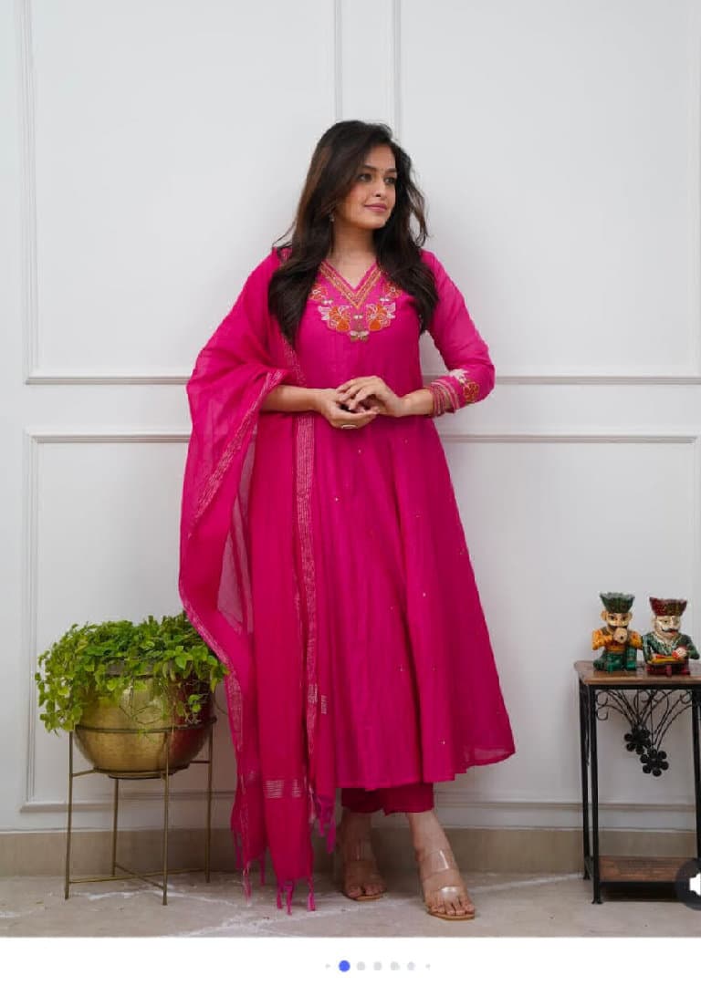 Zentara Womens Pink Cotton 3-piece Suit Set