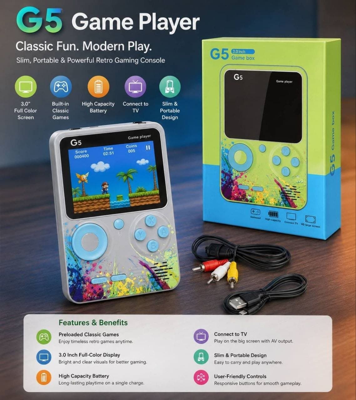 G5 Handheld Retro Gaming Console – 3.0 Inch