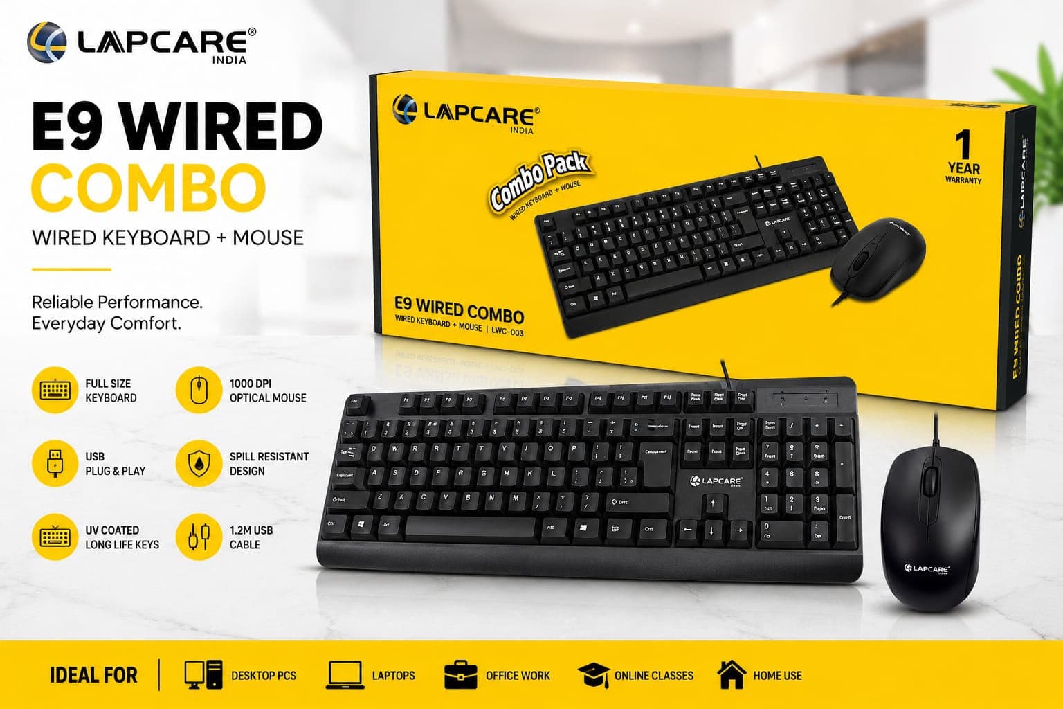 E9 Wired Keyboard + Mouse Combo (Model: LWC-003)