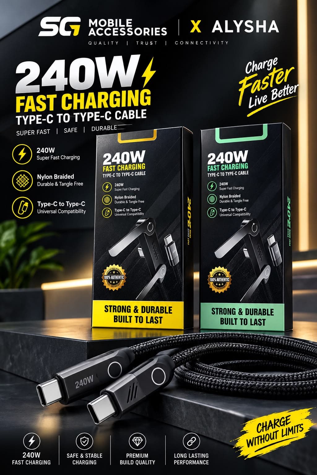 SG Mobile Accessories × Alysha 240W Type-C To Type-C Fast Charging Cable image 1