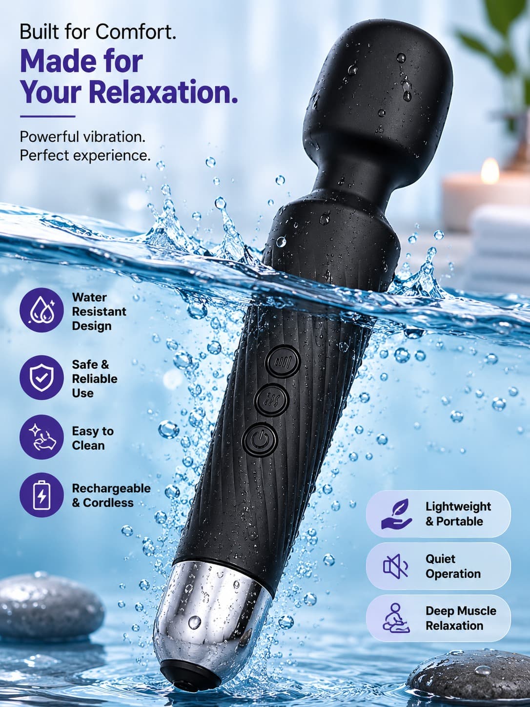 Rechargeable Cordless Handheld Muscle Massage Wand image 5