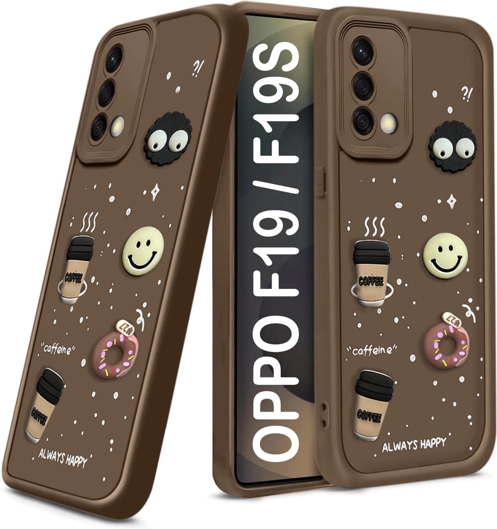 3D Cartoon Coffee Emoji Back Cover for OPPO F19 image 1