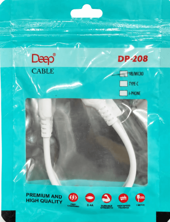 Deep DP-208 Premium Fast Charging & Data Cable – V8/Micro USB, 1 Meter image 1