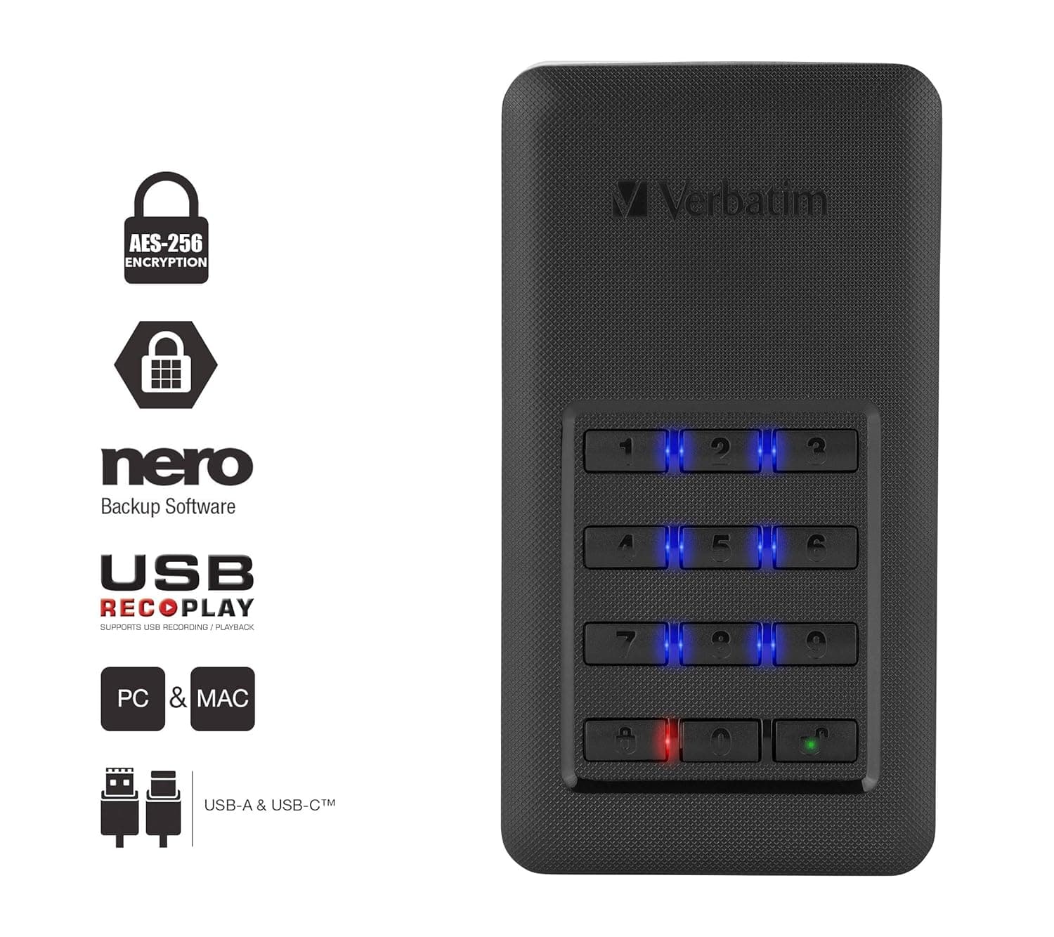 Verbatim 53402 External Secure Portable SSD 256GB With Keypad Access image 4