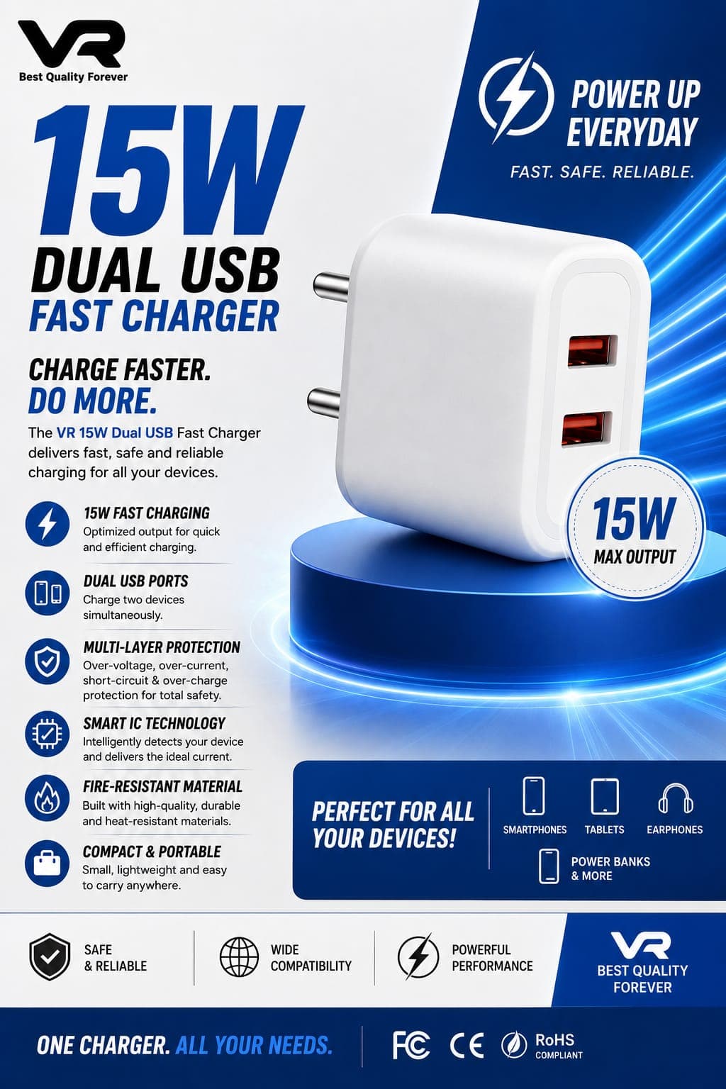 VR 15W Dual USB Fast Charger