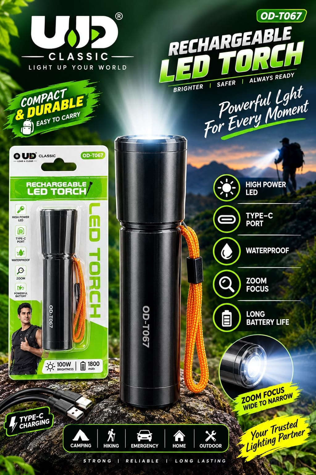 UJD Classic OD-T067 Rechargeable LED Torch