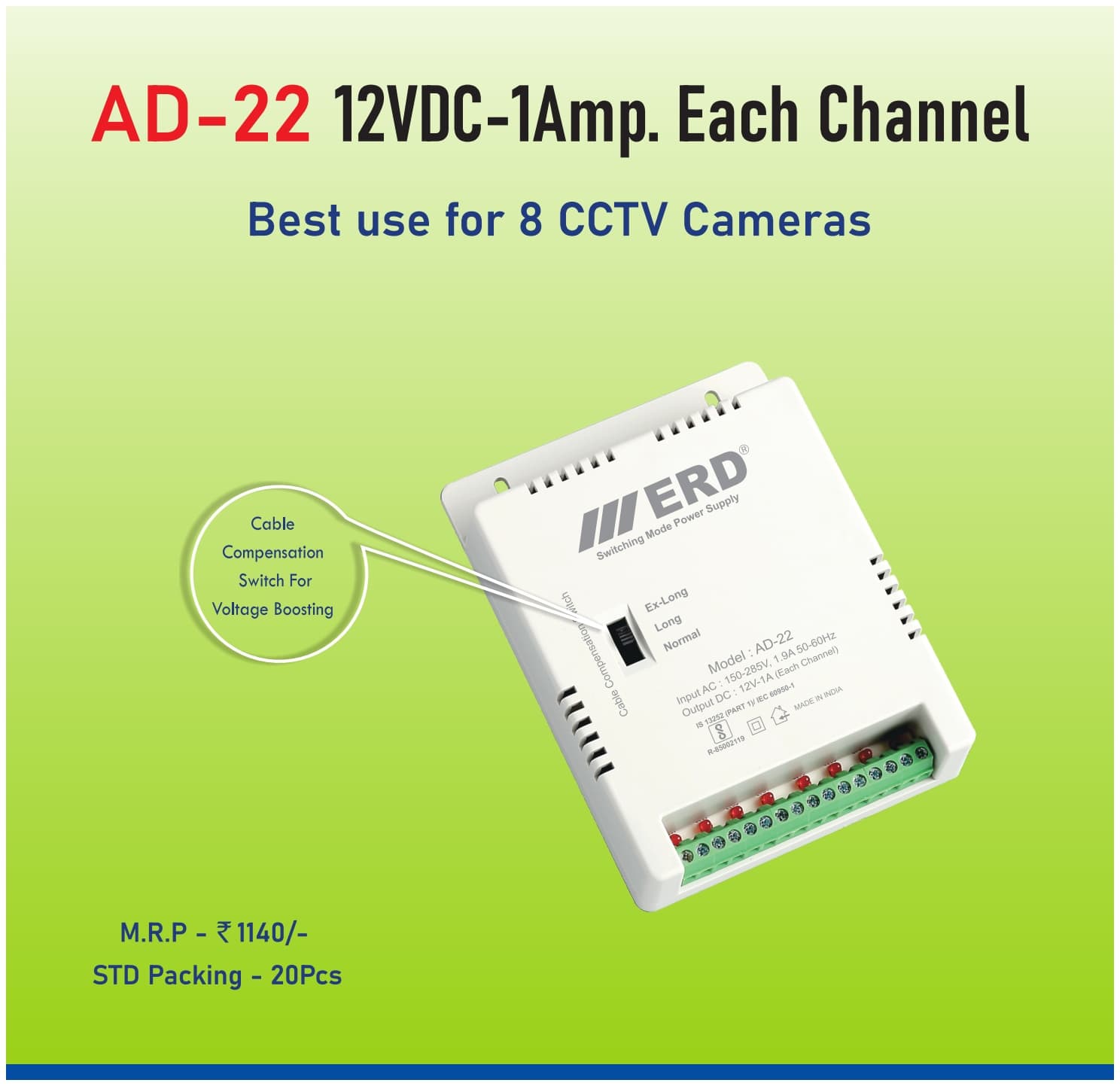ERD AD-22 8-Channel CCTV Power Supply / SMPS image 1