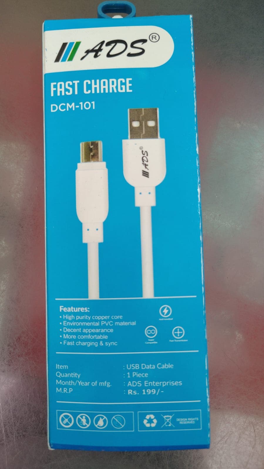 ADS V-8 2.1A Fast Charge Data Cable (10 Pic Packing )