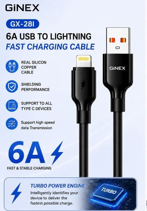 GiNEX GX-28I 6A USB to Lightning Fast Charging Cable