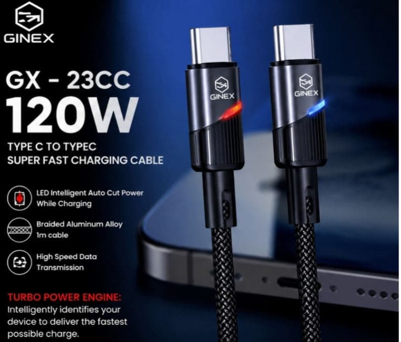 GINEX GX-23CC 120W Type-C To Type-C Super Fast Charging Cable