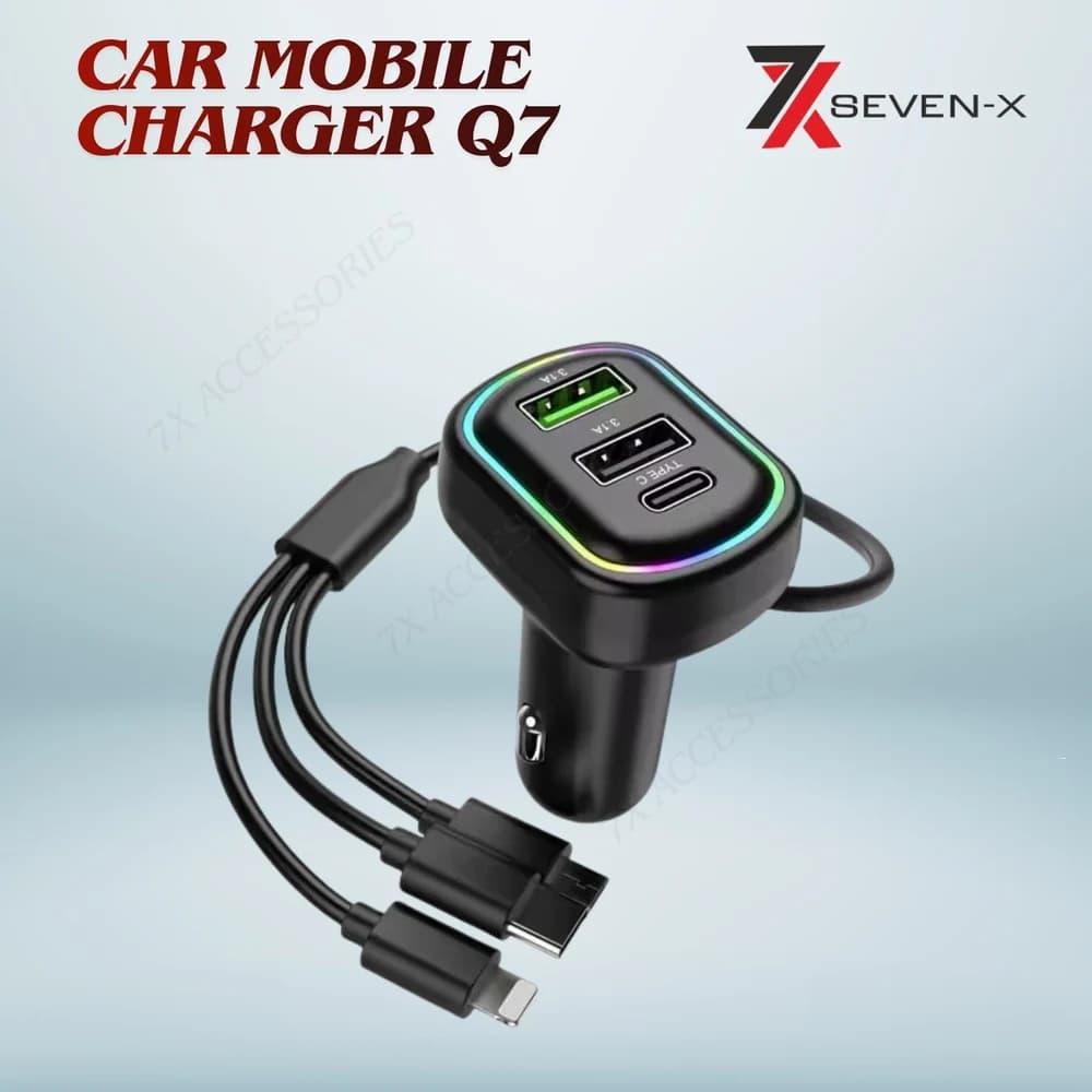 Car Mobile Charger Q7 – 3 Port Fast Charging Adapter image 1