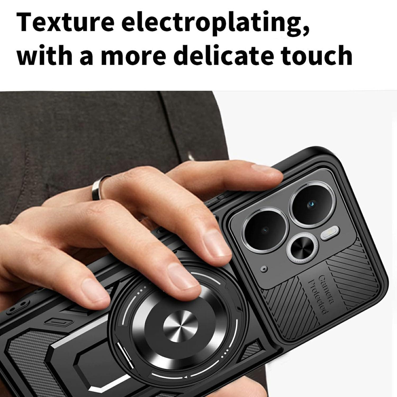 Magnetic Rotating Kickstand TPU + PC Case for Realme 14 5G (Black) image 3
