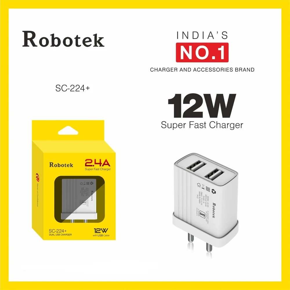 Robotek SC 224 Plus 12W 2.4A Dual Port Mobile Wall Charger Adapter (USB-C) image 2