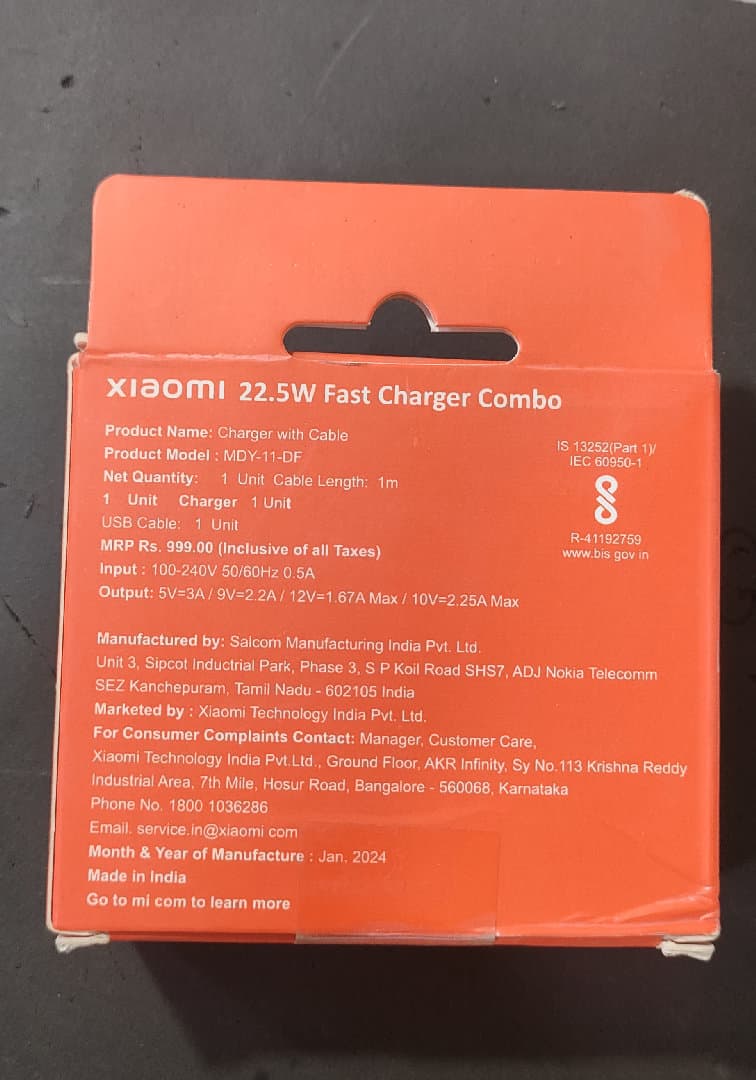 Xiaomi 22.5w Fast Charger Combo Orginal