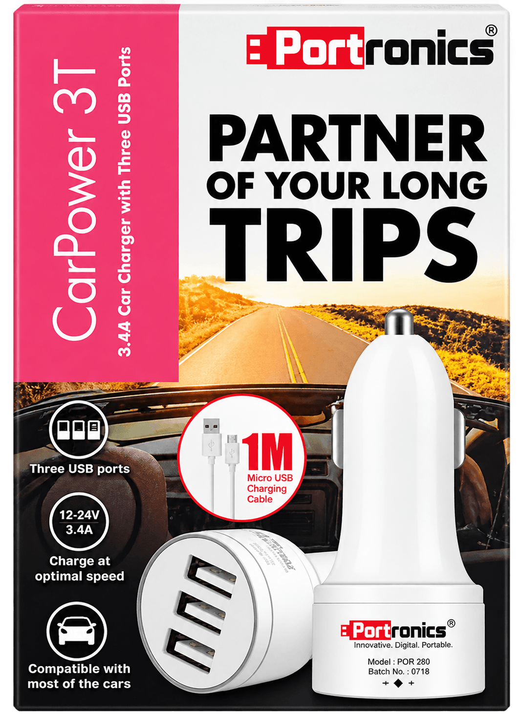 Portronics CarPower 3T 3.4A Car Charger (Model: POR 380) image 1