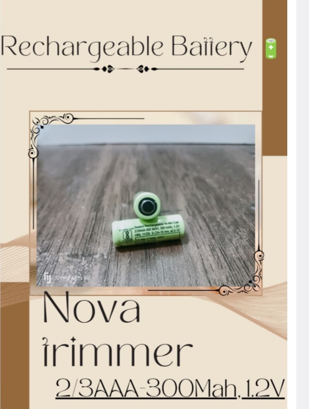 Nova Trimmer Rechargeable Battery 2/3AAA 300mAh. image 1