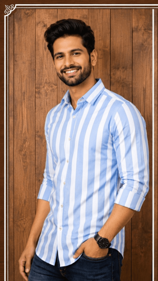 LUVION Mens Sky Blue White Shirt image 3