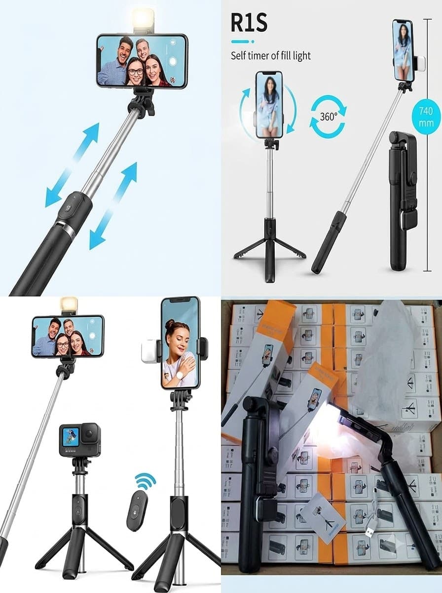 R1S 3-in-1 Multifunctional Selfie Stick Tripod With LED Fill Light image 1