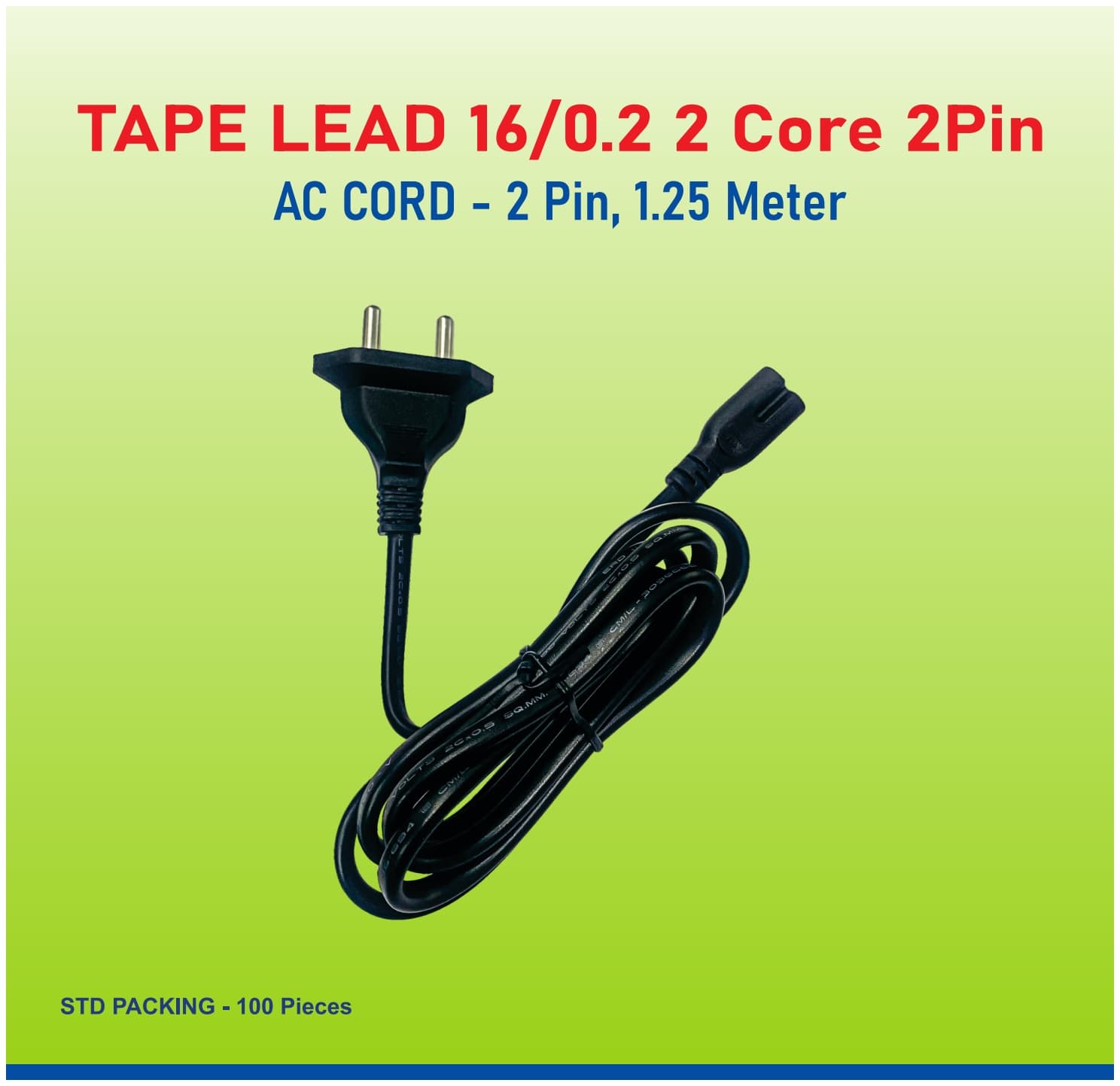 Tape Lead 16/0.2 2-Core 2-Pin AC Cord – 1.25 Meter image 1