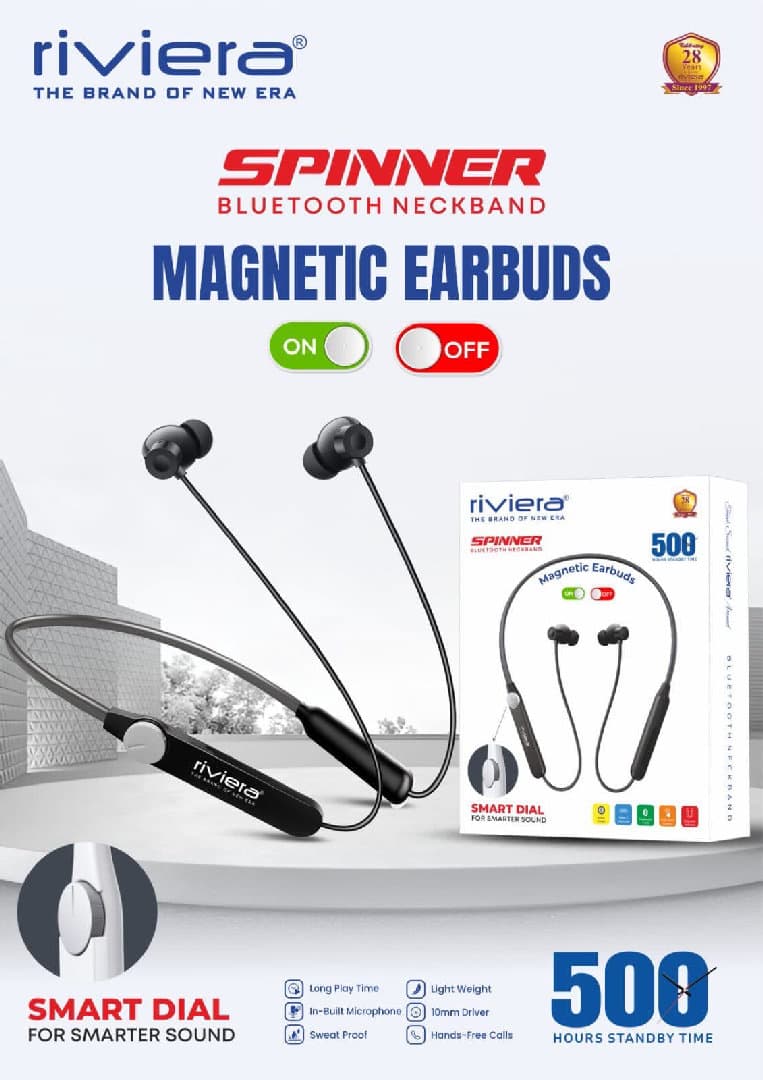 Riviera Spinner Series Wireless Neckband With Megnetic On/off Premium Quality image 1