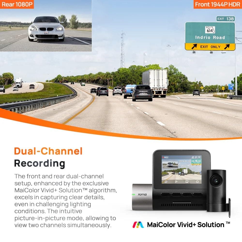 70mai A510 HDR 3K Dual Channel Dash Cam image 4