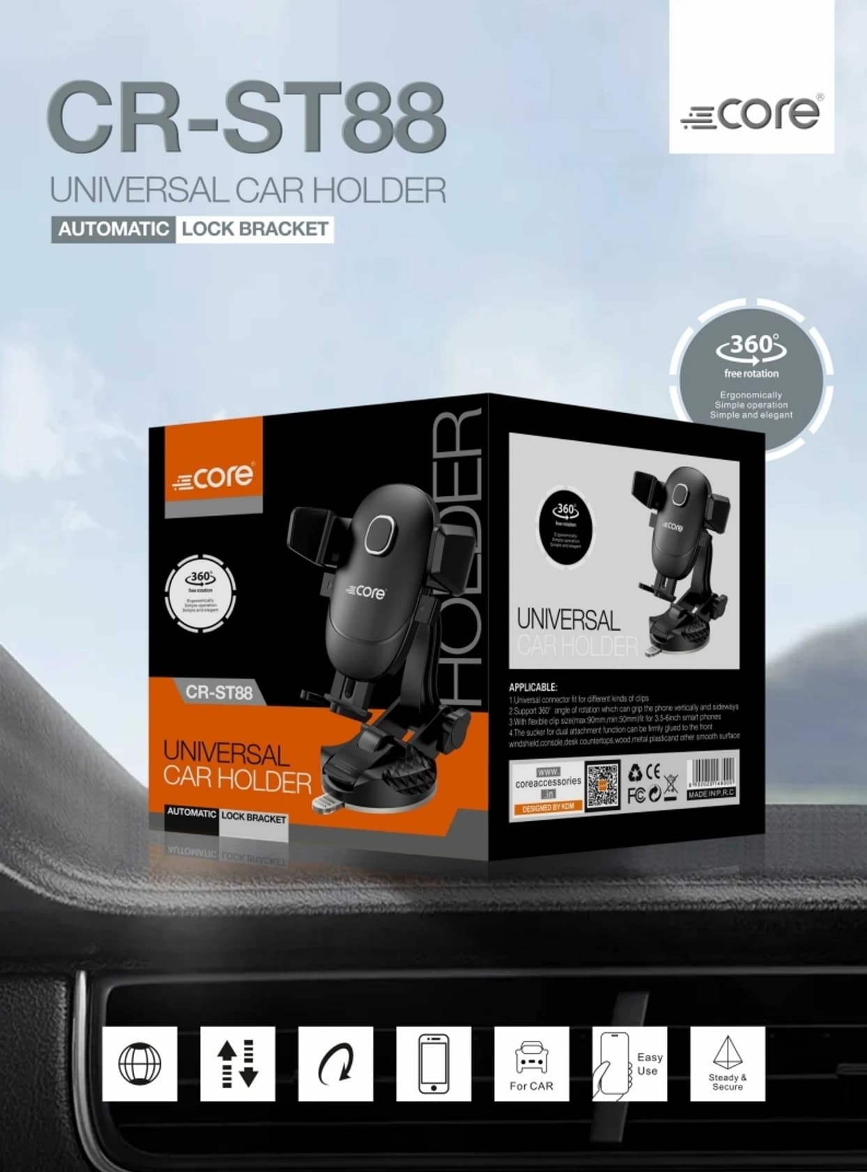 CORE CR-ST88 Automatic Car Mobile Holder image 2