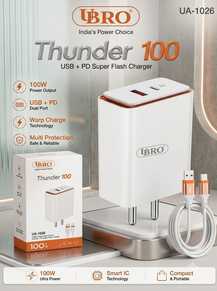 Ubro Thunder 100 USB + PD Super Flash Charger image 1