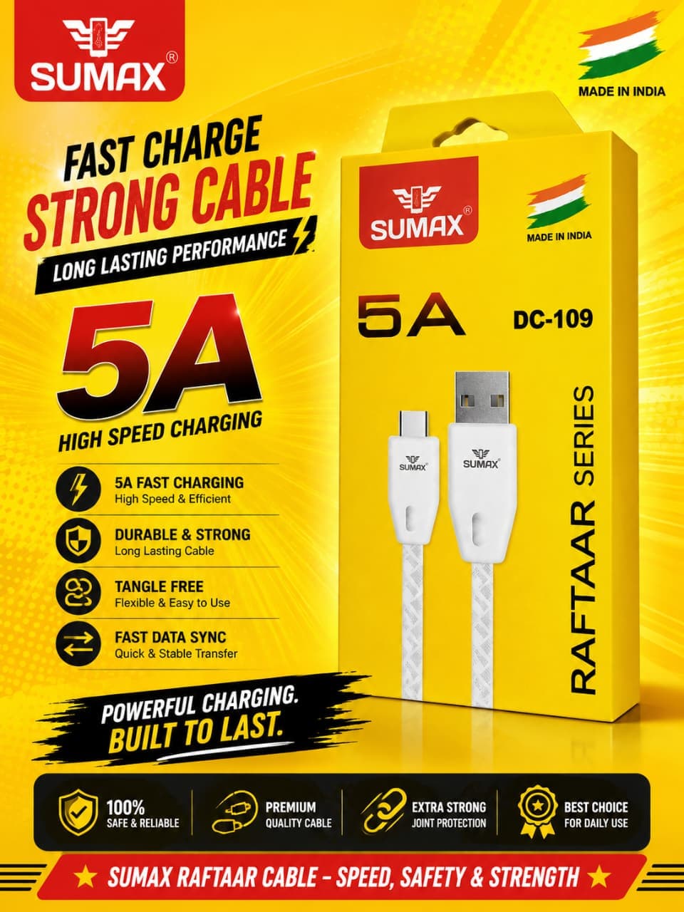 SUMAX Raftaar Series DC-109 5A Fast Charging Cable