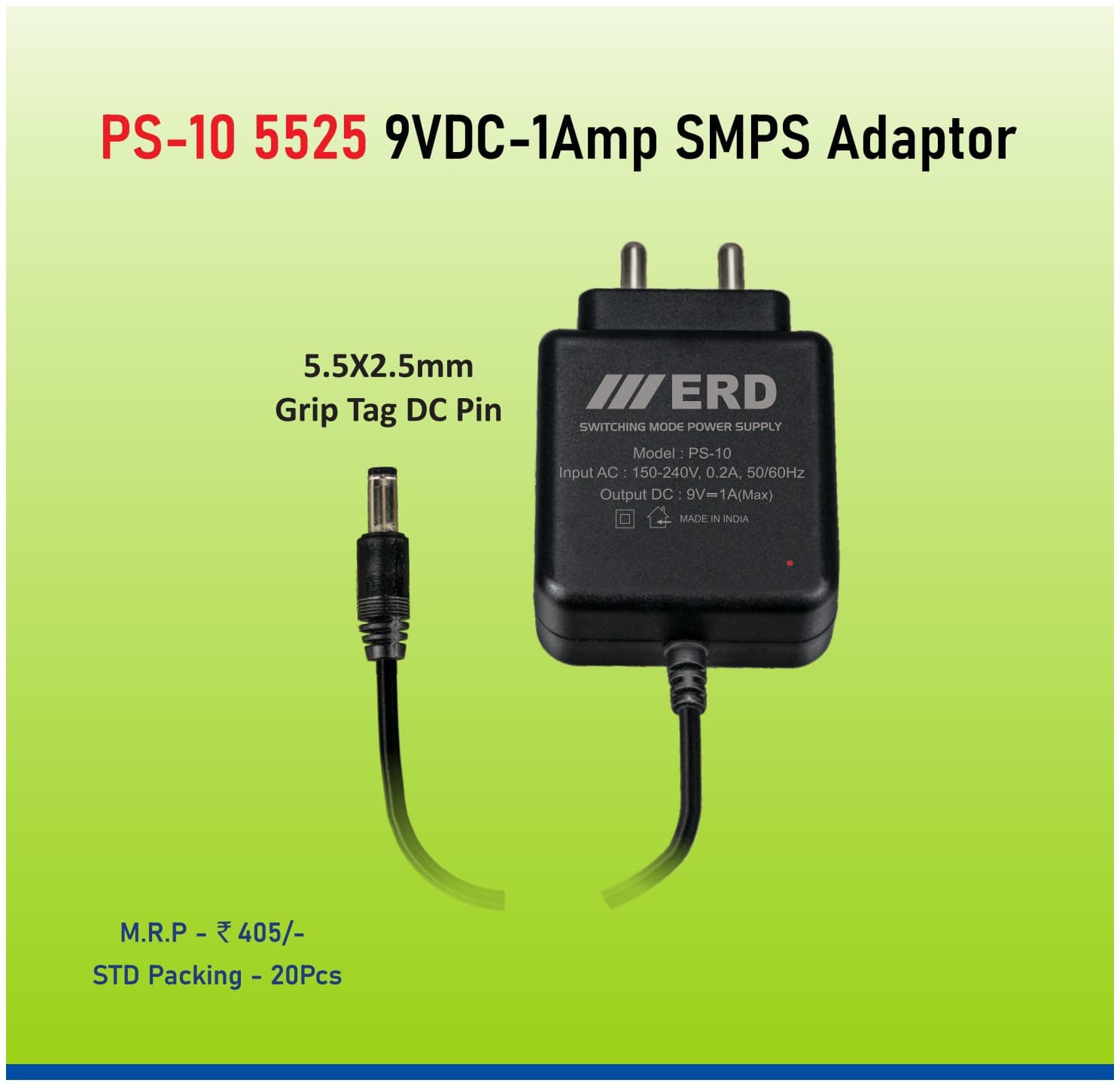 ERD PS-10 9V DC 1A SMPS Adaptor image 1