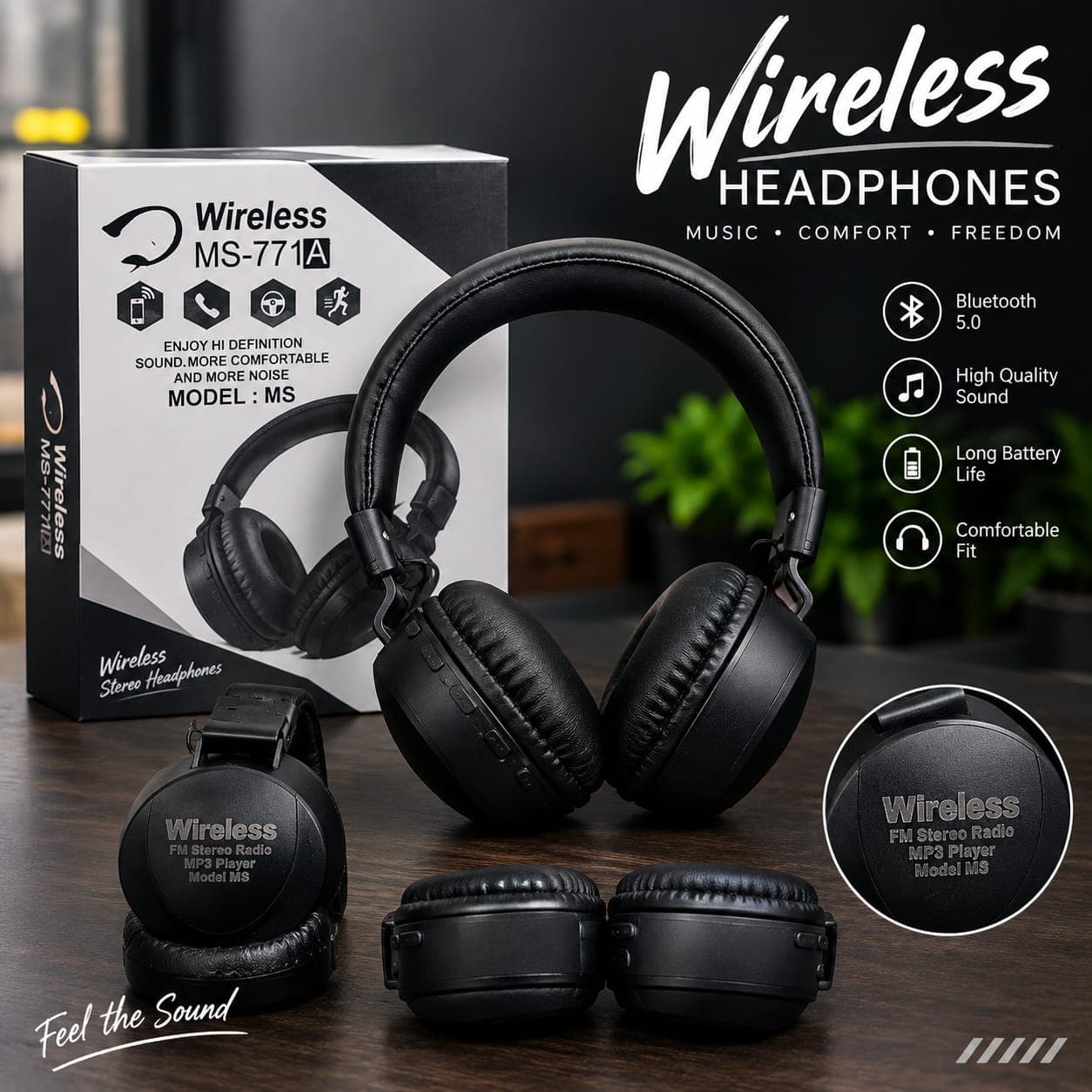 Wireless Ms-771a Over-ear Bluetooth Headphone