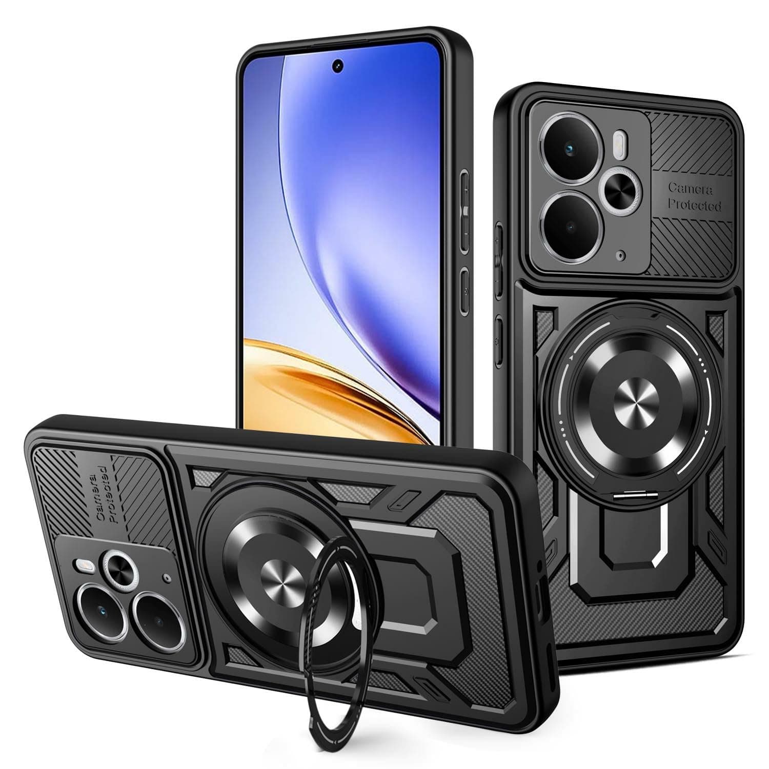Magnetic Rotating Kickstand TPU + PC Case for Realme 14 5G (Black) image 2