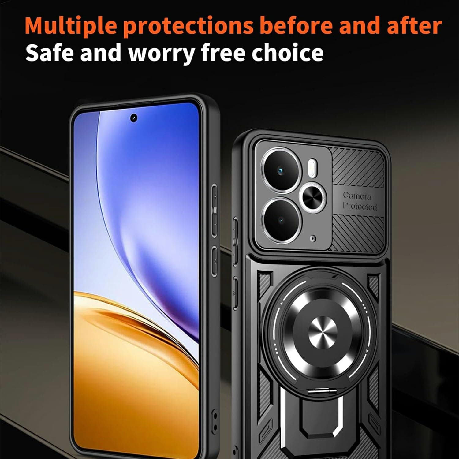 Magnetic Rotating Kickstand TPU + PC Case for Realme 14 5G (Black) image 1