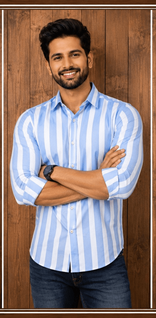 LUVION Mens Sky Blue White Shirt image 2