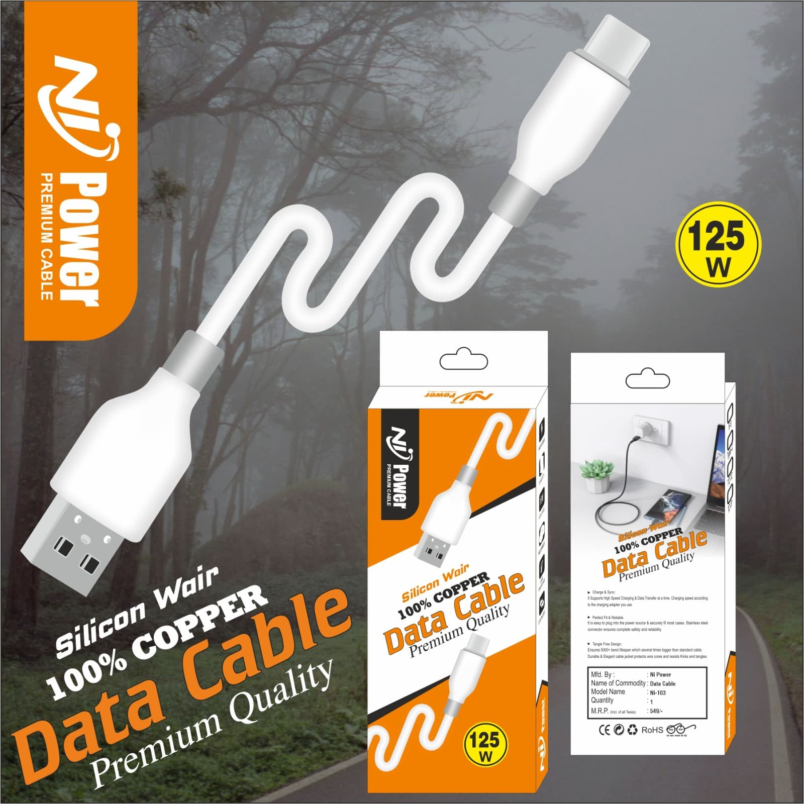 Nipower Ni-103 Premium 125w Fast Charging Data Type-c Cable