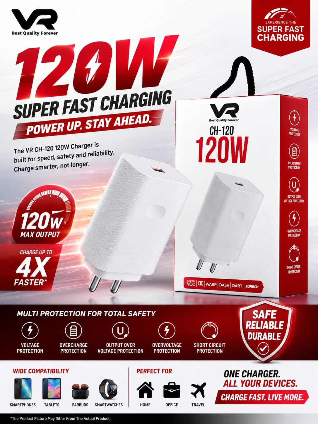 VR CH-120 120W Super Fast Charging Adapter