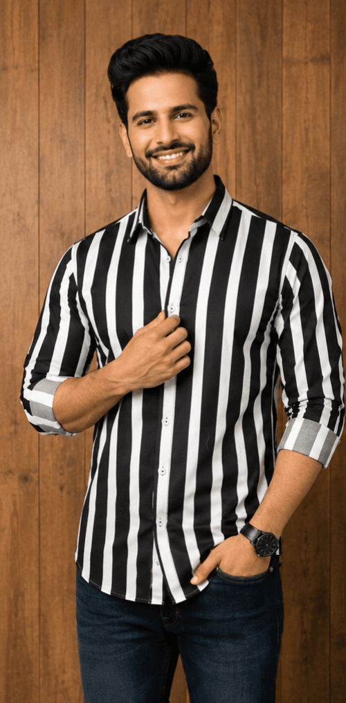LUVION Mens Black White Shiirt image 3