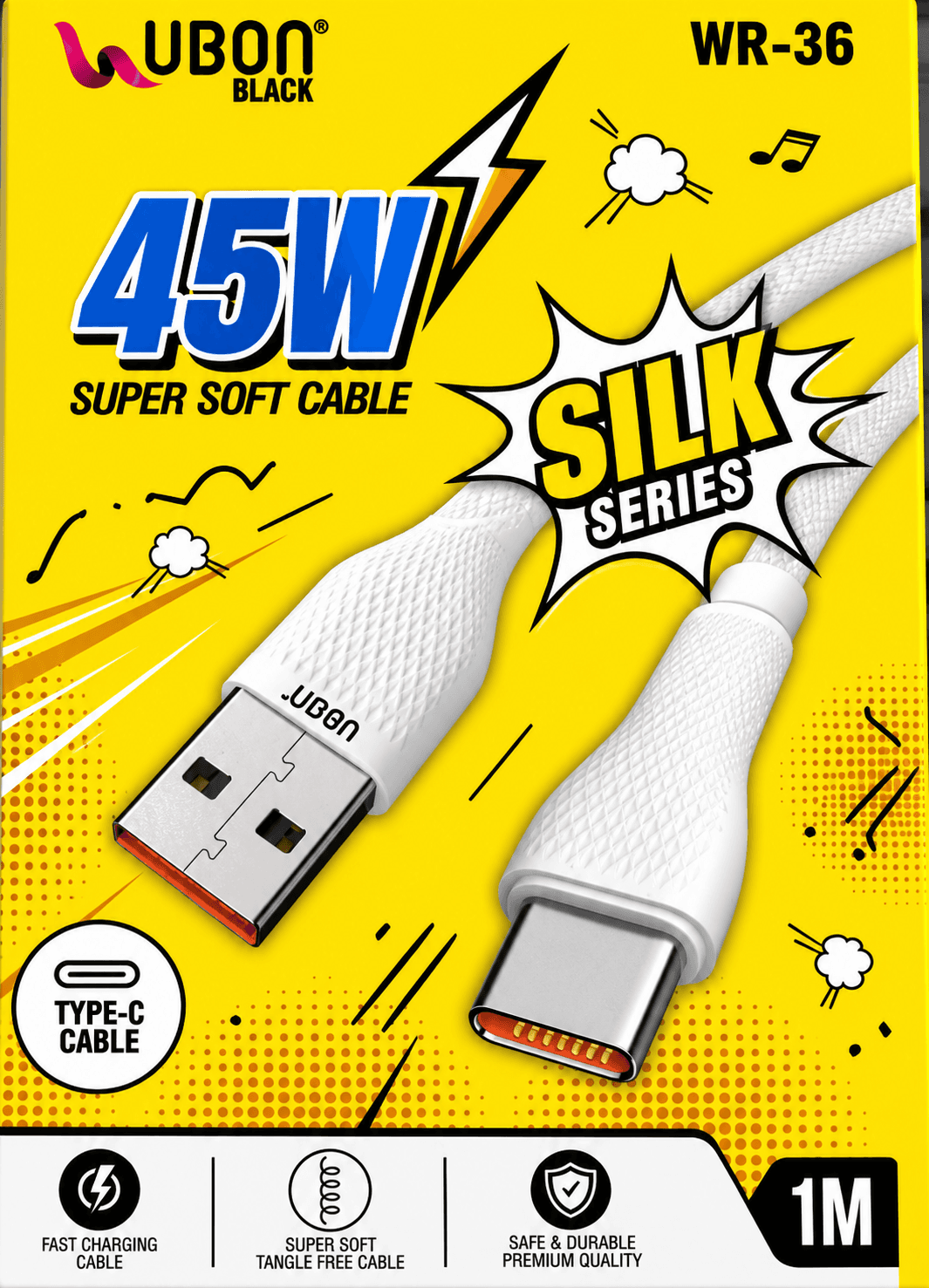 Ubon WR-36 Silk Series 45W Super Soft USB To Type-C Cable