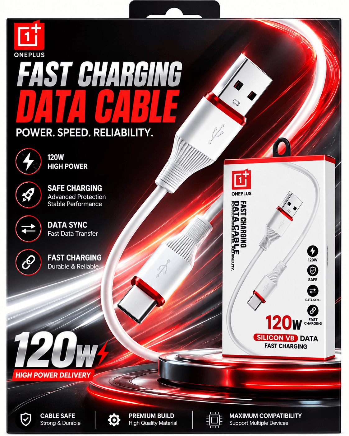 OnePlus 120W Silicon V8 Fast Charging Data Cable
