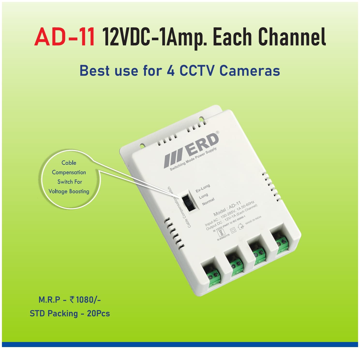 ERD AD-11 4 Channel CCTV Camera Power Supply / SMPS image 1