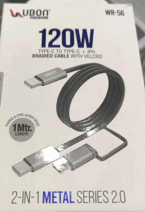 Ubon Braided WR56 Type-C To Type-C + IPH 120W Cable