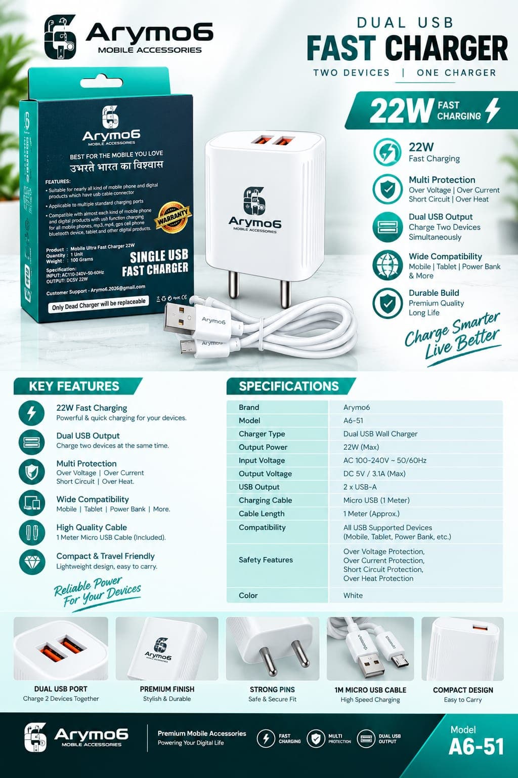 Arymo6 120W Super Fast Charger (Model: A6-120) image 1