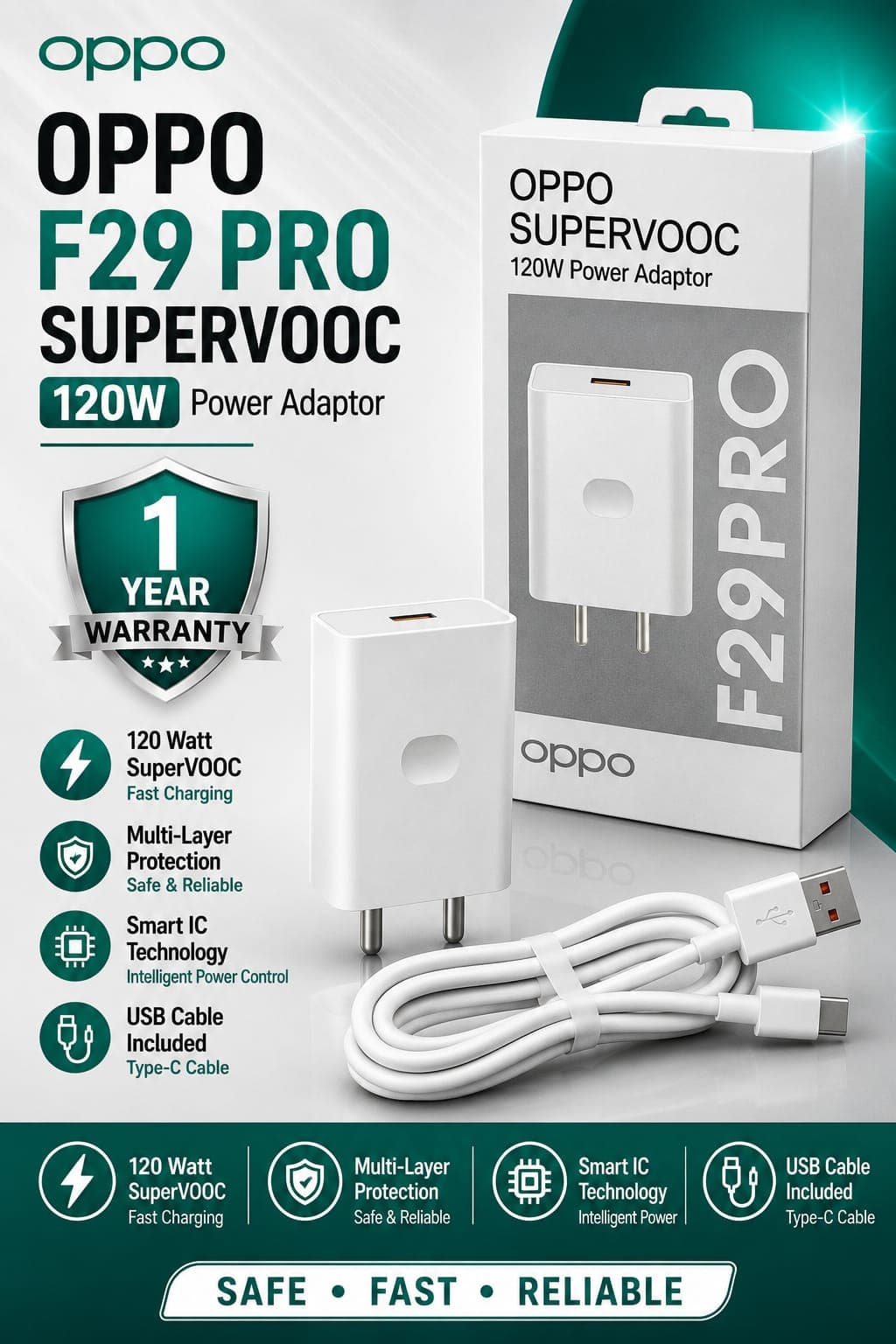 OPPO F29 Pro SUPERVOOC 120W Power Adaptor image 1