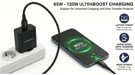 GOPARTS 65W To 120W Type C Braided Cable With LED 6A image 1
