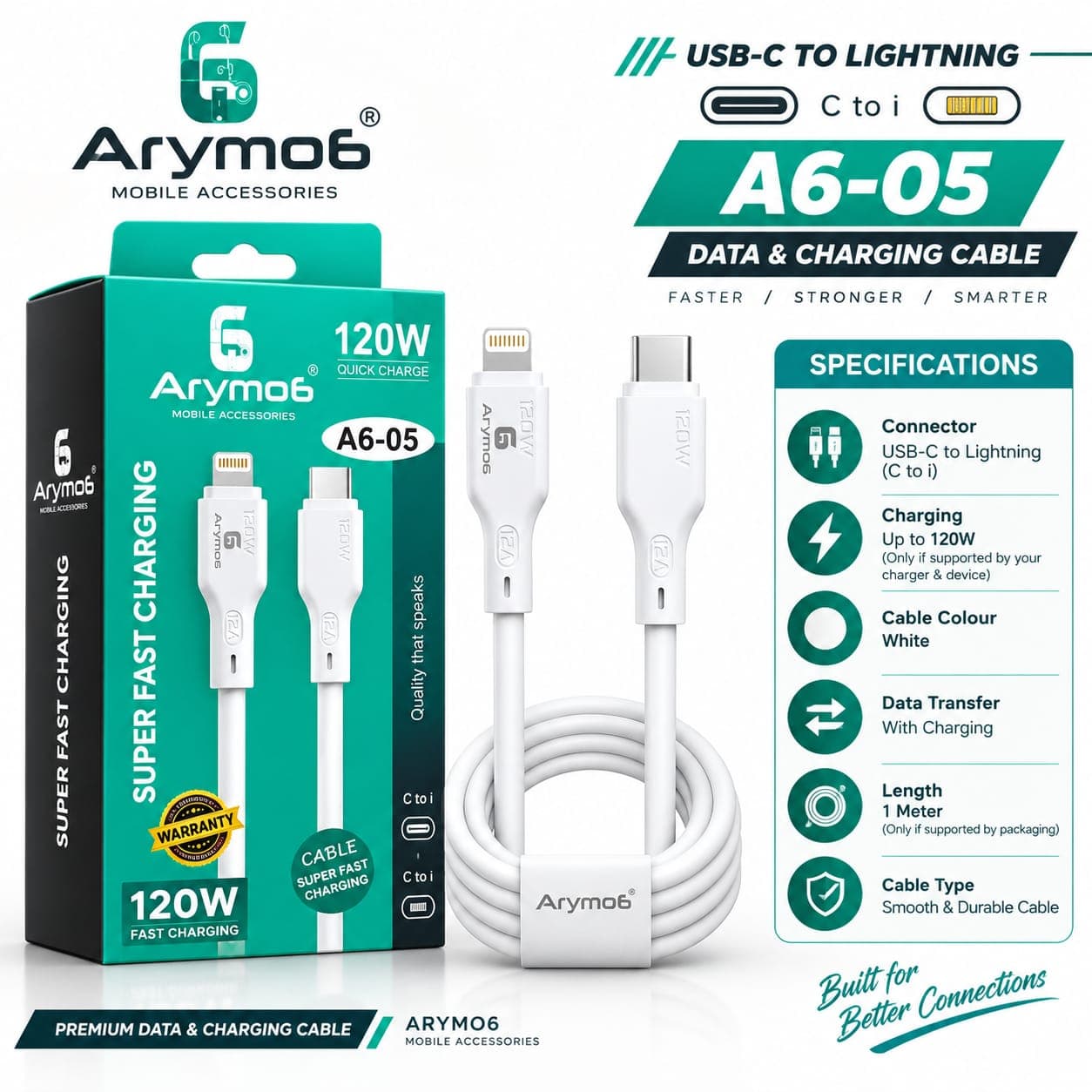 Arymo6 A6-05 120W USB-C To Lightning Data Cable