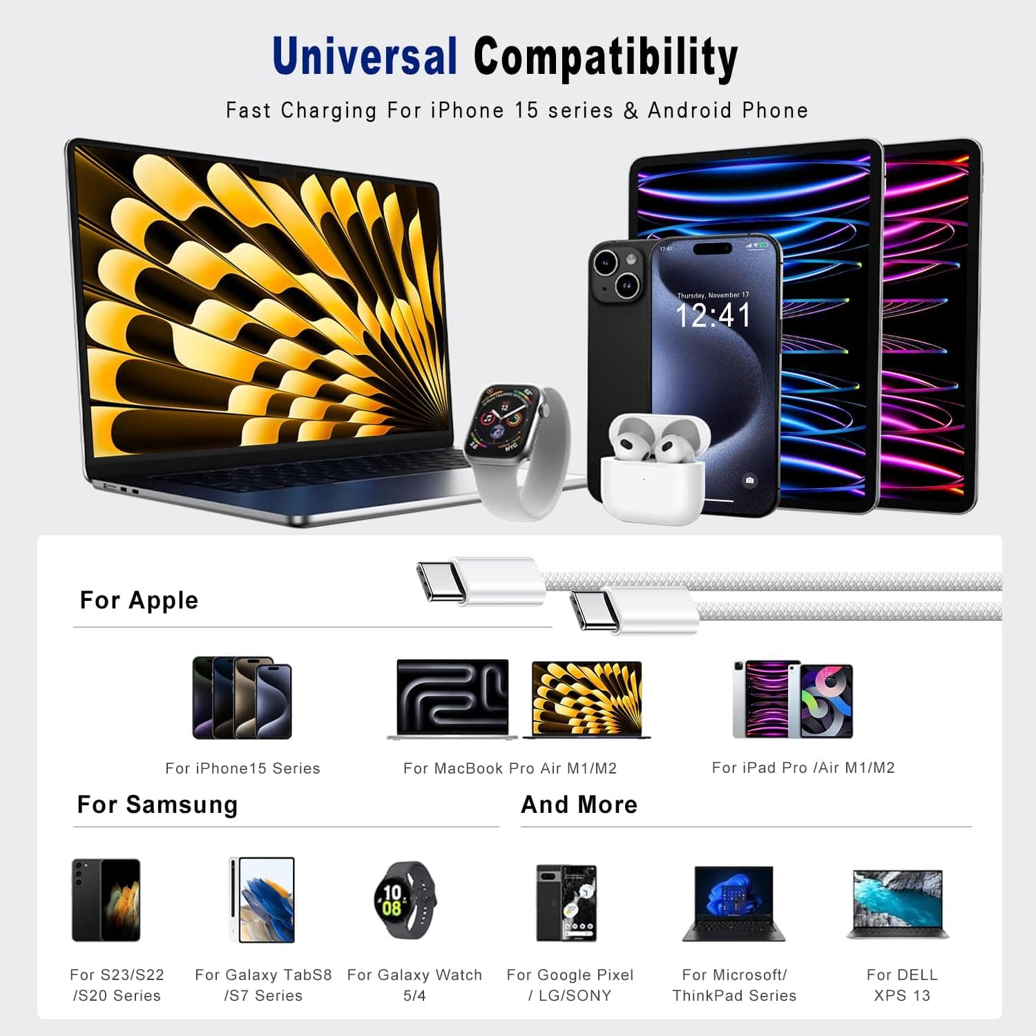 USB C to USB C Fast Charging Cable Compatible with iPhone 15 Series image 2