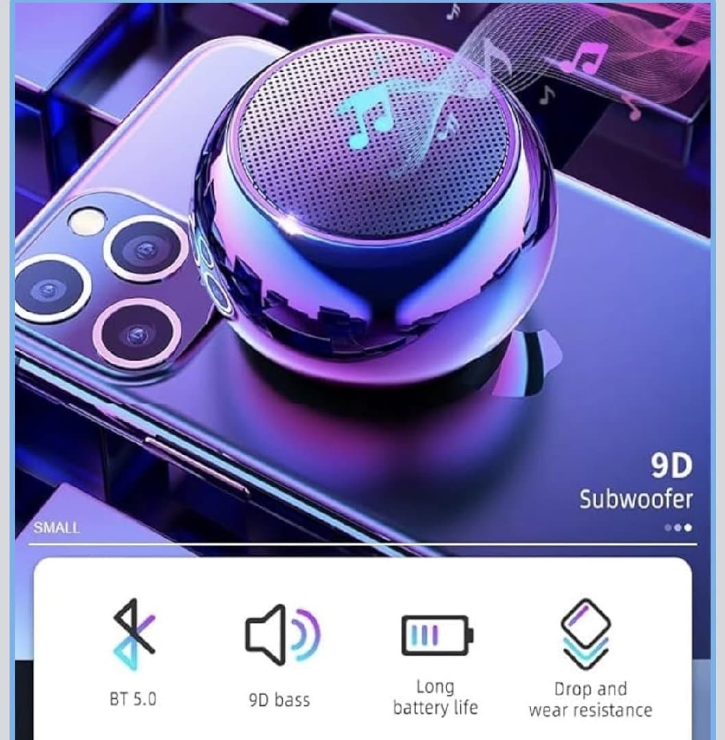 Ultra Mini Wireless Bluetooth Speaker with Heavy Metal Round Speaker Wireless Long Lasting Battery & Quick Charge Pack of 1 image 3