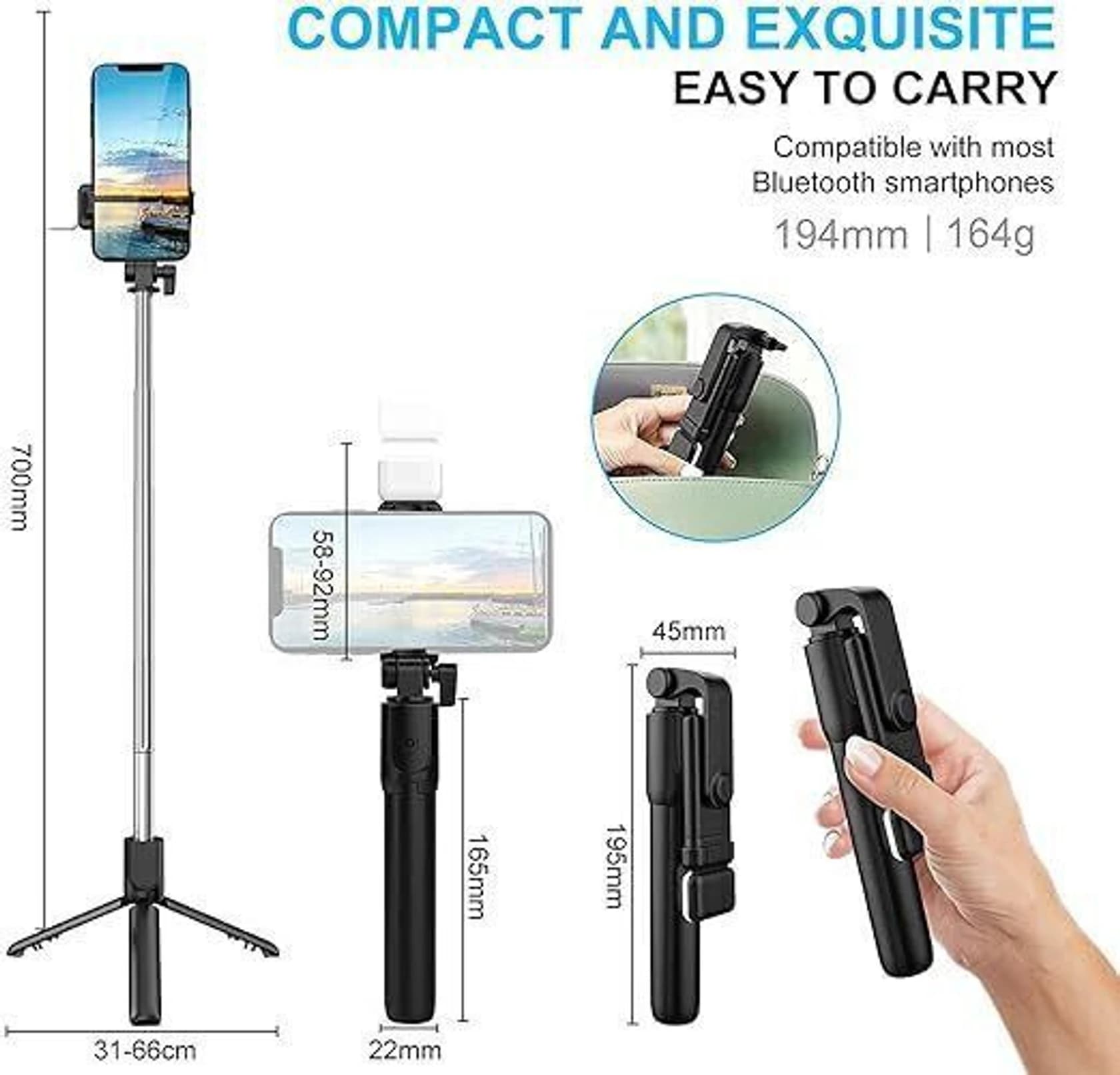 R1S Bluetooth Selfie Stick with Flash image 3