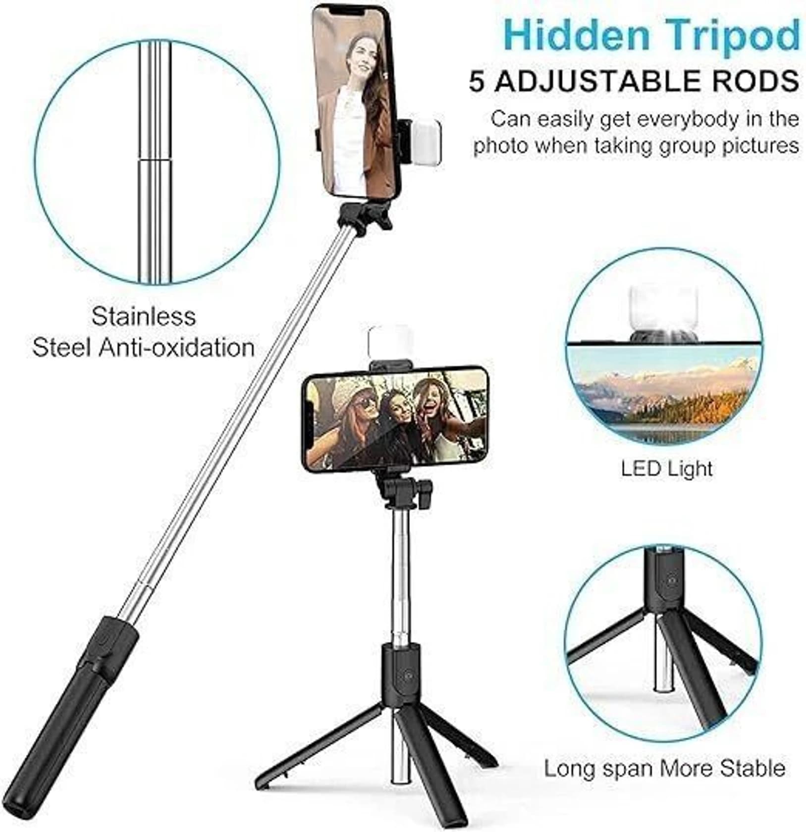 R1S Bluetooth Selfie Stick with Flash image 2